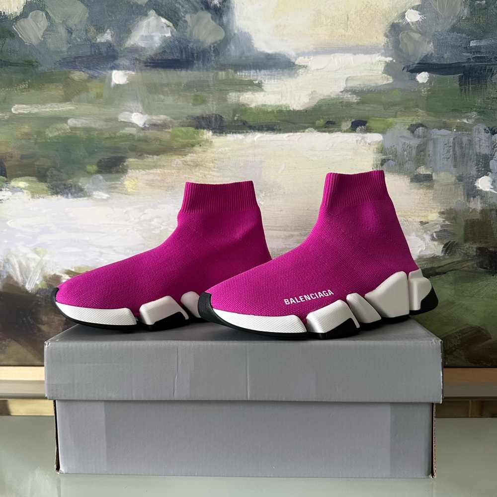 Balenciaga Speed Socks 2.0 Knit Sneaker w/ Bicolor Sole Pink/White - Picture 3 of 10